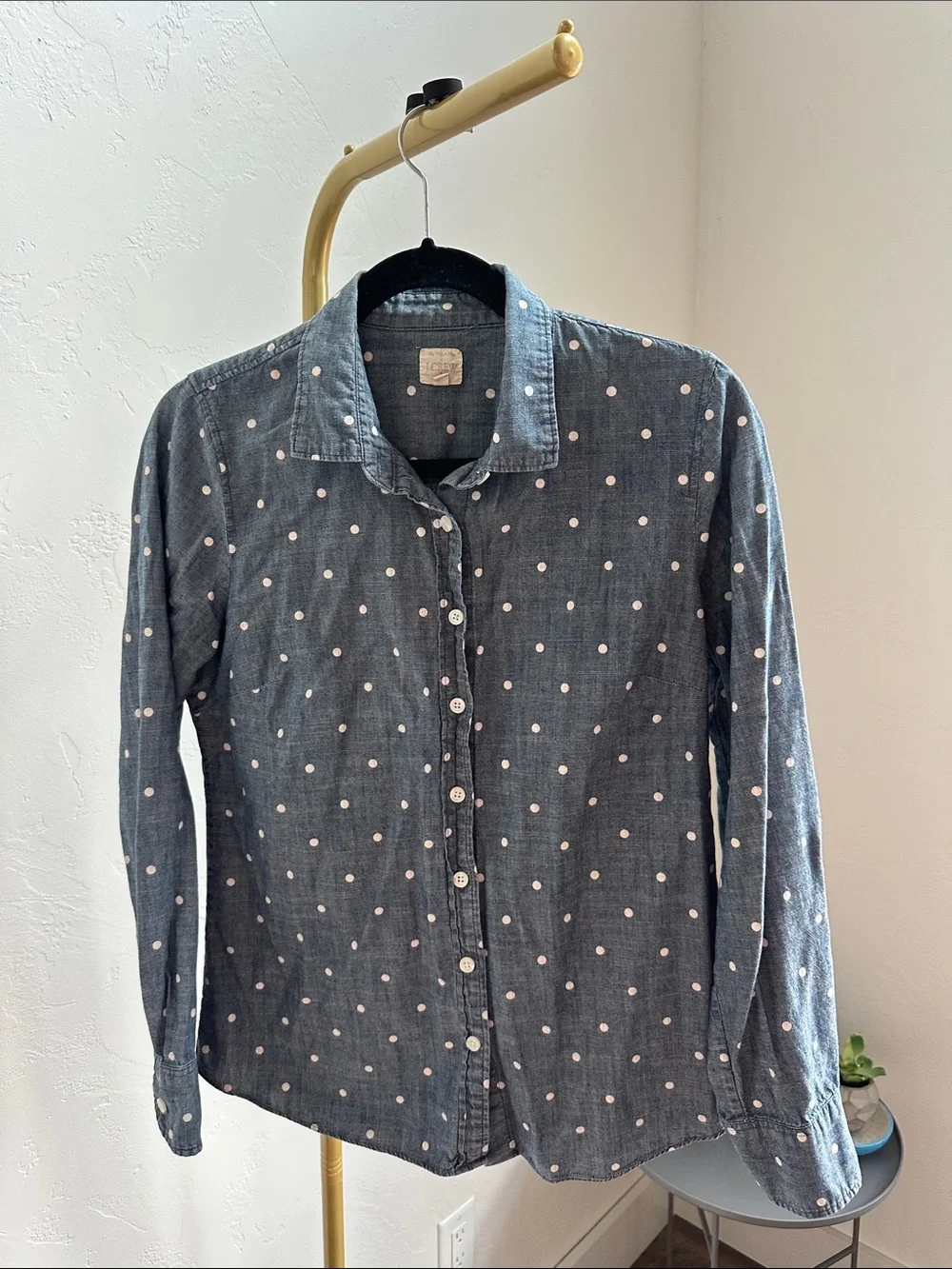 J. Crew Denim Blue Polka Dot Button-Down Shirt